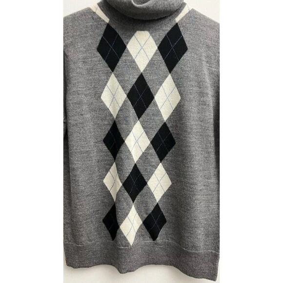 Tweeds Women’s Sz L Gray Blk Argyle 100% Merino Wool Turtleneck Sweater Academia - Picture 3 of 7